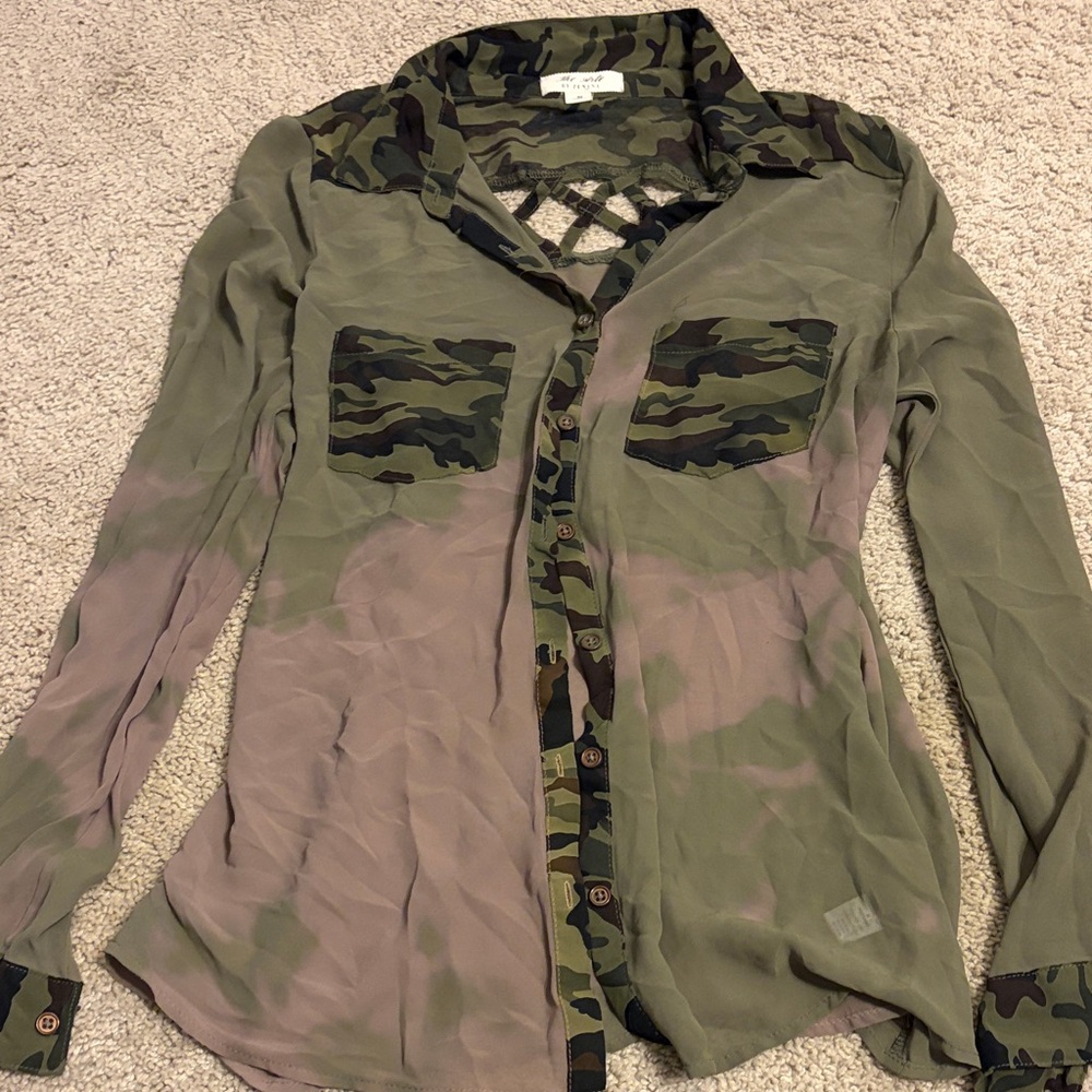 Zenana Outfitters Camouflage Button-Down Shirt